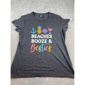 Beaches Booze Besties‎ Graphic T Shirt Womens Crew Neck Casual Gray size Large